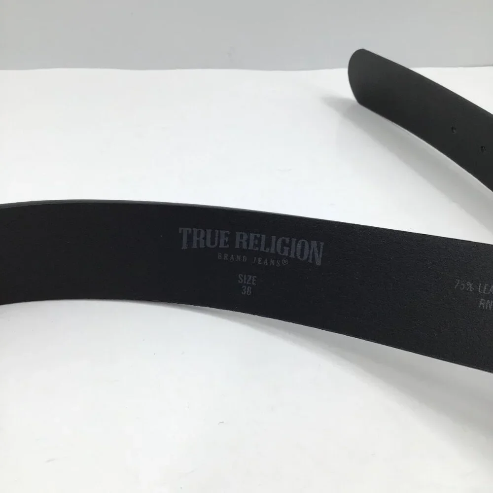 NWT True Religion Horseshoe Belt Mens 38 Black Leather Streetwear Urban